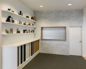 Sage Doors commercial servery roller door anodized aluminium closed in office space