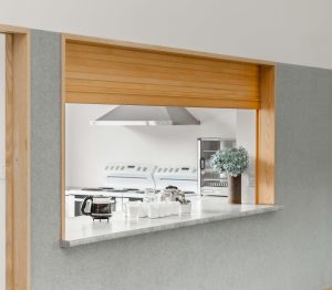 Sage Doors commercial servery roller door yellow cedar open