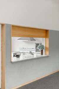 Sage Doors commercial servery roller door yellow cedar open