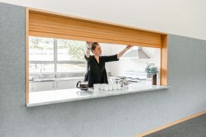 Sage Doors commercial servery roller door yellow cedar open