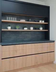 Timbalook Matakana (mitred handle), Lookcrete Chania, Acrymatte Eclipse Roller Door | Sage Doors Showroom