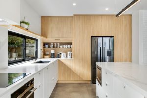 Small Veneer Appliance Garage Roller Door - Charlotte Roberts Designs - Open