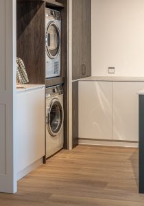 Sage Doors Opticoat Inset J Handle on Opticoat 22m Texas Vanilla Cupcake Satin with Timbalook Rangitoto Laundry