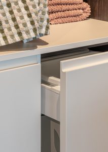 Sage Doors Opticoat Inset J Handle on Opticoat 22m Texas Vanilla Cupcake Satin with Timbalook Rangitoto Laundry