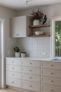 Sage Doors Opticoat Utah Latte Matte Kitchen with Timbalook Ohakune shelves