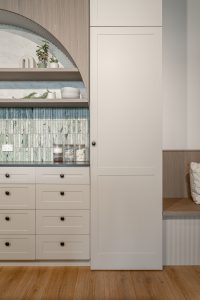 Sage Doors kitchen Opticoat Utah Latte Matte California Flexipanel Texas Flexipanel Olive Grove Matte Timbalook Kaikoura and shelves and Textaura Sophie