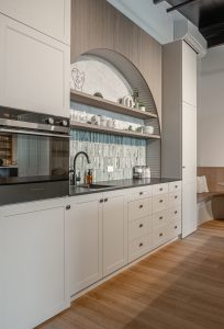 Sage Doors kitchen Opticoat Utah Latte Matte California Flexipanel Texas Flexipanel Olive Grove Matte Timbalook Kaikoura and shelves and Textaura Sophie