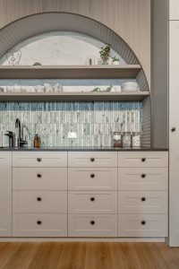 Sage Doors kitchen Opticoat Utah Latte Matte California Flexipanel Texas Flexipanel Olive Grove Matte Timbalook Kaikoura and shelves and Textaura Sophie