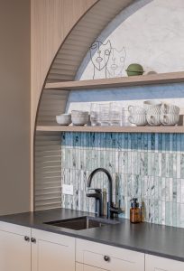 Sage Doors kitchen Opticoat Utah Latte Matte California Flexipanel Texas Flexipanel Olive Grove Matte Timbalook Kaikoura and shelves and Textaura Sophie