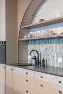 Sage Doors kitchen Opticoat Utah Latte Matte California Flexipanel Texas Flexipanel Olive Grove Matte Timbalook Kaikoura and shelves and Textaura Sophie