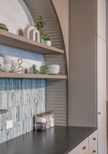 Sage Doors kitchen Opticoat Utah Latte Matte California Flexipanel Texas Flexipanel Olive Grove Matte Timbalook Kaikoura and shelves and Textaura Sophie
