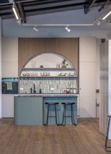 Sage Doors kitchen Opticoat Utah Latte Matte California Flexipanel Texas Flexipanel Olive Grove Matte Timbalook Kaikoura and shelves and Textaura Sophie