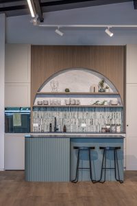Sage Doors kitchen Opticoat Utah Latte Matte California Flexipanel Texas Flexipanel Olive Grove Matte Timbalook Kaikoura and shelves and Textaura Sophie