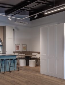 Sage Doors kitchen Opticoat Utah Latte Matte California Flexipanel Texas Flexipanel Olive Grove Matte Timbalook Kaikoura and shelves and Textaura Sophie