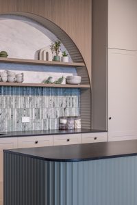 Sage Doors kitchen Opticoat Utah Latte Matte California Flexipanel Texas Flexipanel Olive Grove Matte Timbalook Kaikoura and shelves and Textaura Sophie