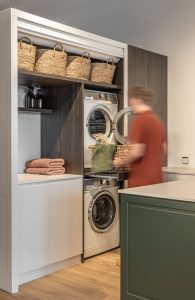 Sage Doors laundry roller door Opticoat Vanilla Cupcake, Feather White, Timbalook Rangitoto
