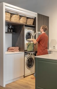 Sage Doors laundry roller door Opticoat Vanilla Cupcake, Feather White, Timbalook Rangitoto
