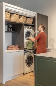 Sage Doors laundry roller door Opticoat Vanilla Cupcake, Feather White, Timbalook Rangitoto