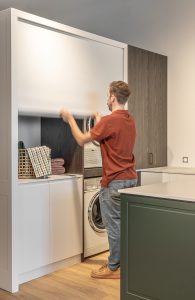 Sage Doors laundry roller door Opticoat Vanilla Cupcake, Feather White, Timbalook Rangitoto