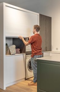 Sage Doors laundry roller door Opticoat Vanilla Cupcake, Feather White, Timbalook Rangitoto
