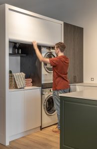 Sage Doors laundry roller door Opticoat Vanilla Cupcake, Feather White, Timbalook Rangitoto