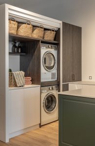 Sage Doors laundry roller door Opticoat Vanilla Cupcake, Feather White, Timbalook Rangitoto