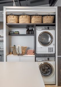 Sage Doors laundry roller door Opticoat Vanilla Cupcake, Feather White, Timbalook Rangitoto