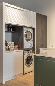 Sage Doors laundry roller door Opticoat Vanilla Cupcake, Feather White, Timbalook Rangitoto