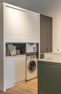 Sage Doors laundry roller door Opticoat Vanilla Cupcake, Feather White, Timbalook Rangitoto