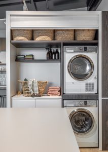 Sage Doors laundry roller door Opticoat Vanilla Cupcake, Feather White, Timbalook Rangitoto