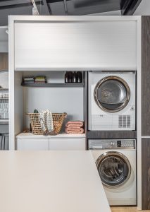 Sage Doors laundry roller door Opticoat Vanilla Cupcake, Feather White, Timbalook Rangitoto