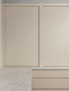 Sage Doors pantry appliance garage roller door Opticoat Almond Matte, J Handle, Profile Handle, Timbalook Ruakaka, Shelves, Opticoat Tennessee back panel