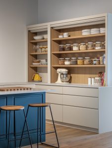 Sage Doors pantry appliance garage roller door Opticoat Almond Matte, J Handle, Profile Handle, Timbalook Ruakaka, Tennessee Mongtomery Kea Matte Island