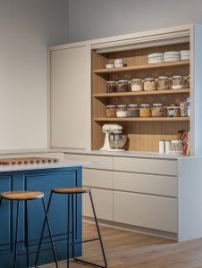 Sage Doors pantry appliance garage roller door Opticoat Almond Matte, J Handle, Profile Handle, Timbalook Ruakaka, Tennessee Mongtomery Kea Matte Island