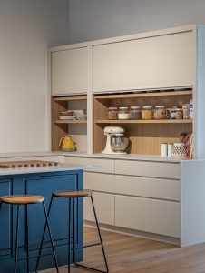 Sage Doors pantry appliance garage roller door Opticoat Almond Matte, J Handle, Profile Handle, Timbalook Ruakaka, Tennessee Mongtomery Kea Matte Island