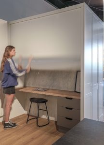 Sage Doors study nook roller door Acrymatte Coconut Timbalook Matakana Textaura Sophie Acrymatte Possum